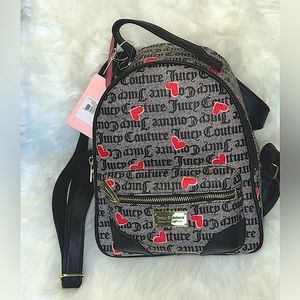 JUICY COUTURE Black Beige Heart Valentine Small Backpack